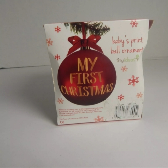 Baby's First Christmas Hand Print Ball Holiday Ornament Red Ball-Tiny Ideas - Picture 1 of 6